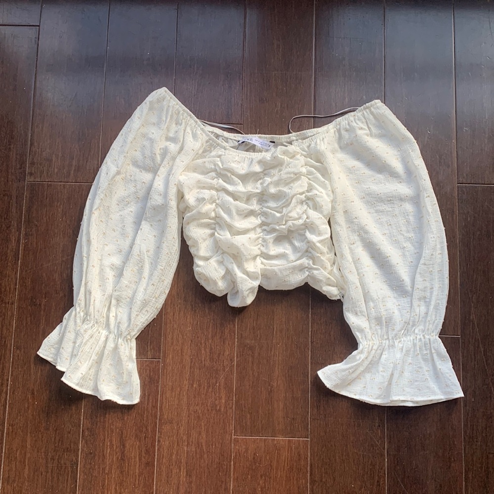 Zara White Long Sleeve Blouse
